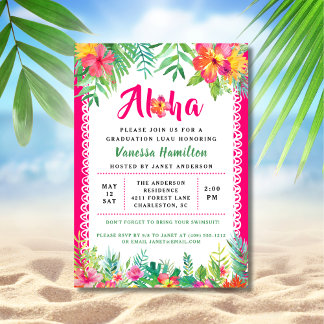 Aloha Luau Party Tropical Graduation Invitation