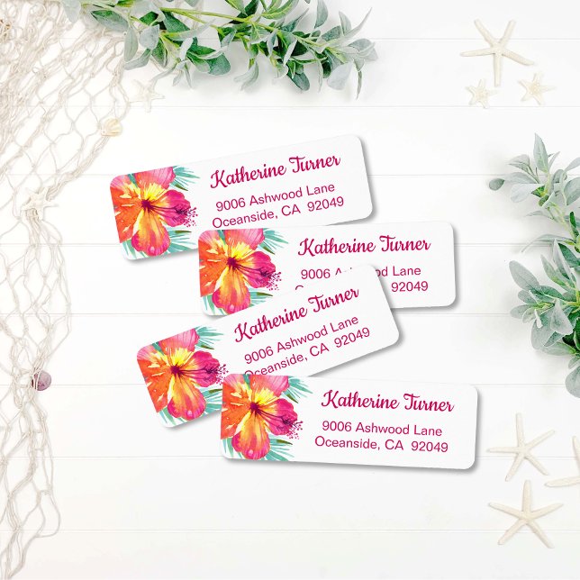 Aloha Luau Pink Tropical Hibiscus Return Address Label (Creator Uploaded)