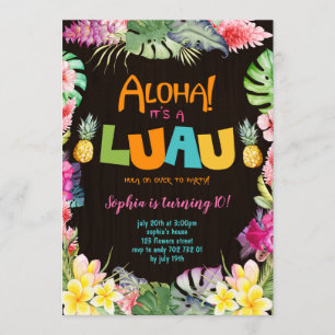 Aloha Luau Rustic Tropical Summer Girl Birthday Invitation