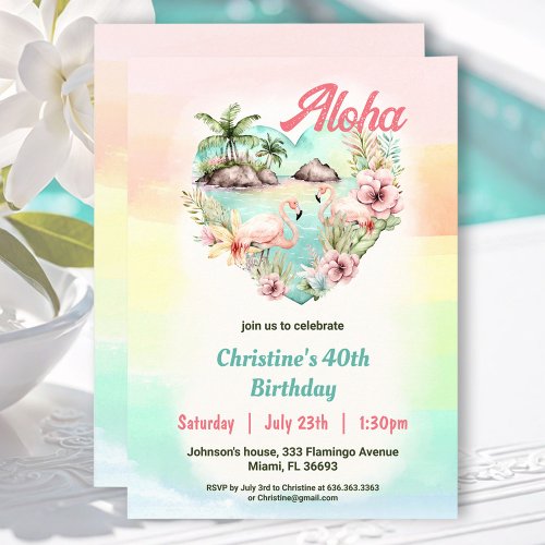 Aloha Luau Summer 40th Birthday Beach Tropical Invitation