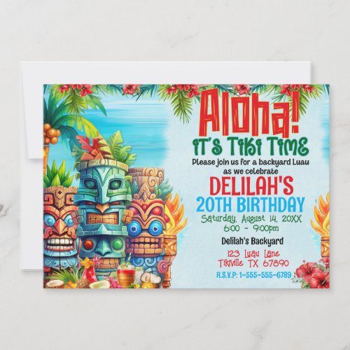 Aloha Luau Tiki  Birthday Party  Invitation