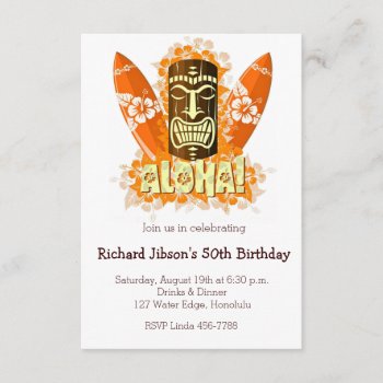 Aloha Luau Tiki Mask Beach Party Invitations by riverme at Zazzle