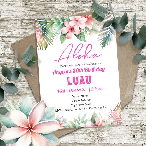 Aloha Luau Tropical Adult Birthday Invitation