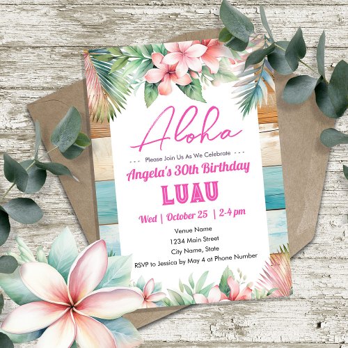 Aloha Luau Tropical Adult Birthday Invitation