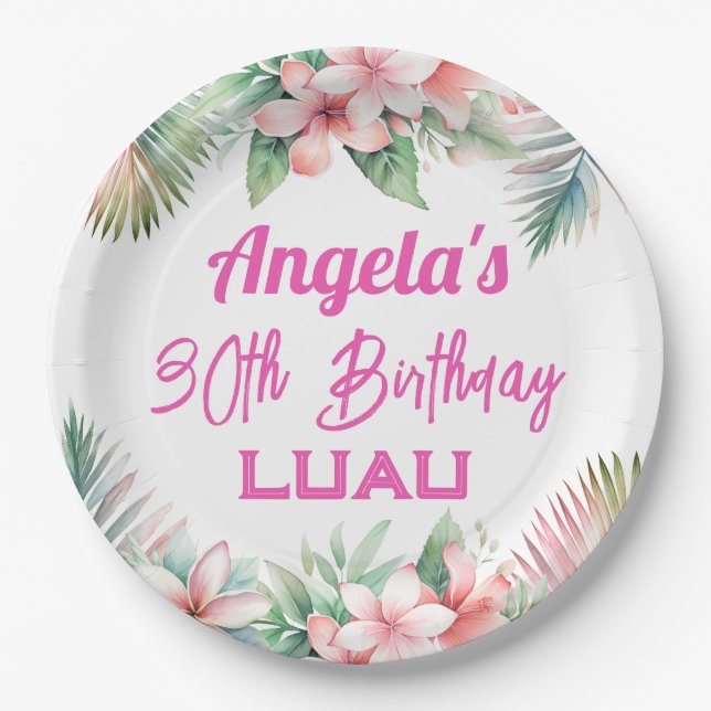 Aloha Luau Tropical Adult Birthday Paper Plates (Front)