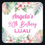 Aloha Luau Tropical Adult Birthday Square Sticker<br><div class="desc">Adult themed Hawaiian tropical beach floral watercolor graphic luau party. Available as a digital download printable.
Custom,  personalized,  editable download</div>