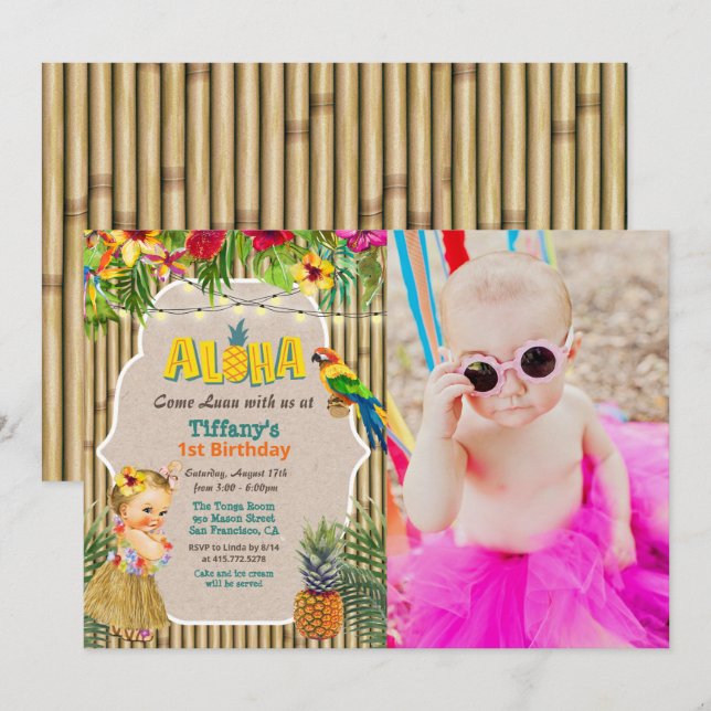 Aloha Luau Tropical Birthday Photo Invitation (Front/Back)