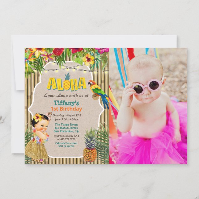 Aloha Luau Tropical Birthday Photo Invitation (Front)