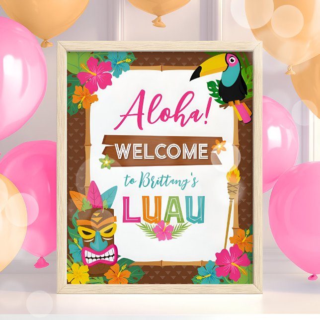 Aloha Luau Tropical Birthday Welcome Acrylic Sign (Creator Uploaded)
