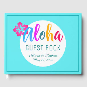 Aloha Luau Tropical Bright Pink Hibiscus Guest Book
