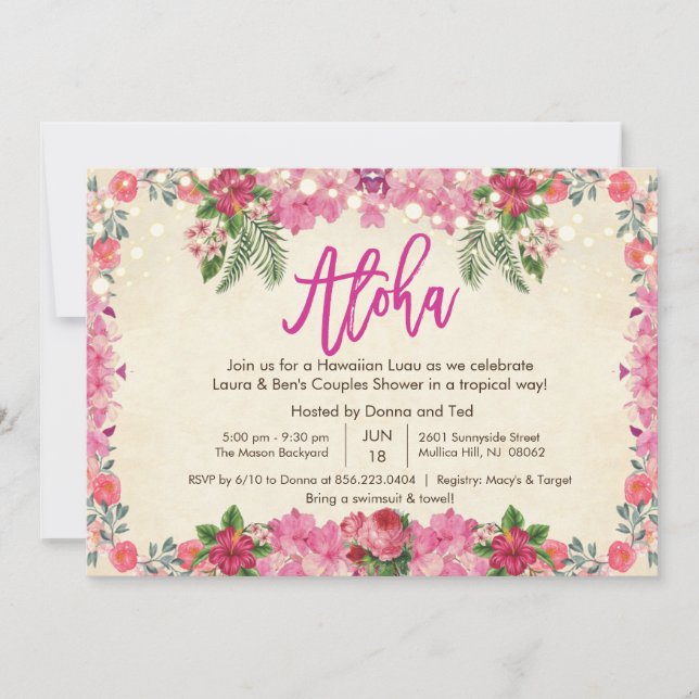 Aloha Luau Tropical Couples Shower Invitation (Front)