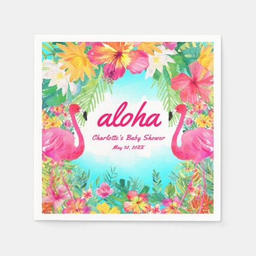Aloha Luau Tropical Flamingo Baby Shower Paper Napkins