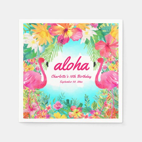 Aloha Luau Tropical Flamingo Birthday Party Paper Napkins