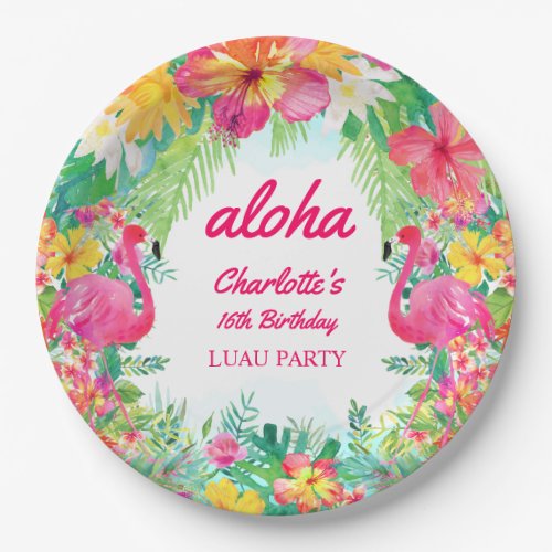 Aloha Luau Tropical Flamingo Birthday Party Paper Plates