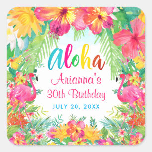 Aloha Luau Tropical Flamingo Birthday Square Sticker