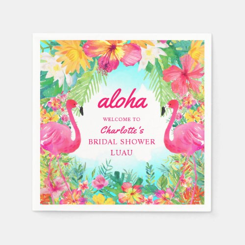 Aloha Luau Tropical Flamingo Bridal Shower Paper Napkins