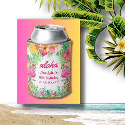 Aloha Luau Tropical Flamingo Floral Birthday Party Can Cooler