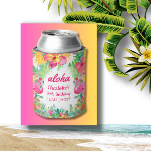 Aloha Luau Tropical Flamingo Floral Birthday Party Can Cooler