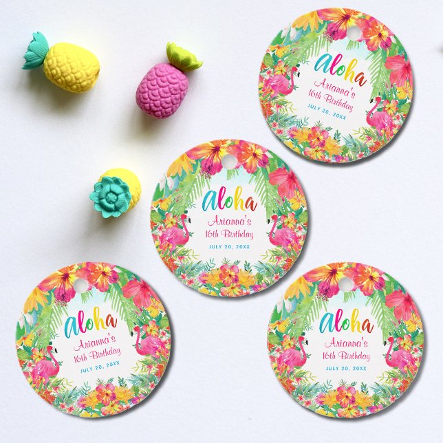 Aloha Luau Tropical Flamingo Round Favor Tags (Creator Uploaded)