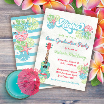 Aloha Luau Tropical Floral Graduation Party Invitation by McBooboo at Zazzle