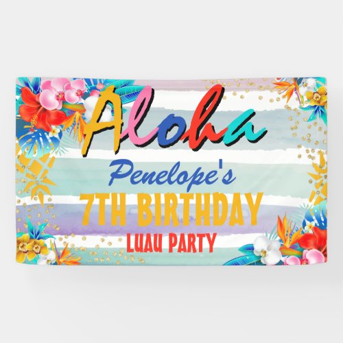 Aloha Luau Tropical Glitter Birthday Party Banner