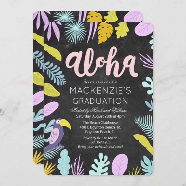 Aloha Luau Tropical Graduation Party Invitation (Front/Back)