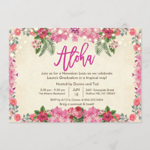 Aloha Luau Tropical Graduation Party Invitation