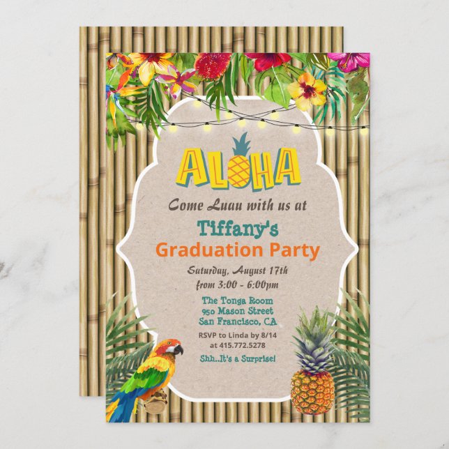 Aloha Luau Tropical Graduation Party Invitation (Front/Back)