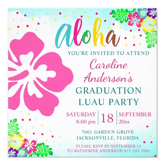 Aloha Luau Tropical Hibiscus Square Graduation Invitation | Zazzle.com