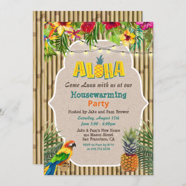 Aloha Luau Tropical Housewarming Invitation (Front/Back)