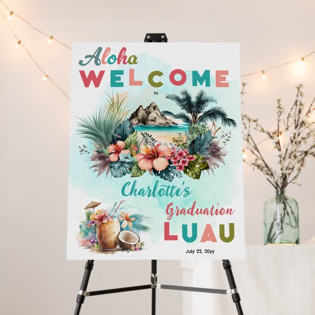 Aloha Luau Tropical Island Beach Graduation Party Foam Board (In Situ (Stand))