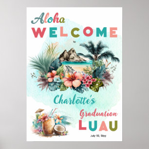 Aloha Luau Tropical Island Beach Graduation Party Poster