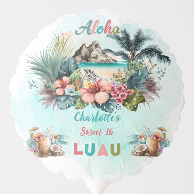 Aloha Luau Tropical Island Beach Sweet 16 Party Balloon (Front)