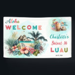 Aloha Luau Tropical Island Beach Sweet 16 Party Banner<br><div class="desc">Celebrate  your Sweet 16 Birthday tropical style with this tropical floral adorned island beach "Aloha" "Luau".  Whether you are planning a bash at the beach or in your backyard,  this design is sure to get the island vibe going.</div>
