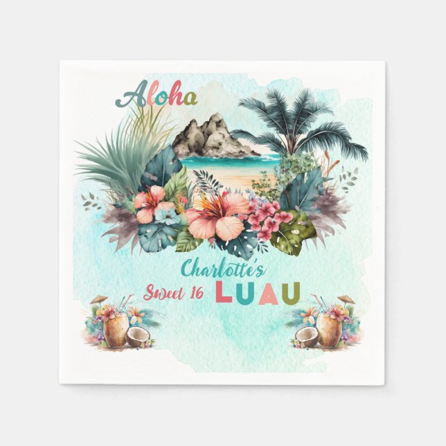 Aloha Luau Tropical Island Beach Sweet 16 Party Napkins (Front)