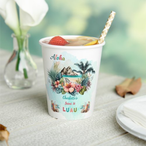 Aloha Luau Tropical Island Beach Sweet 16 Party Paper Cups