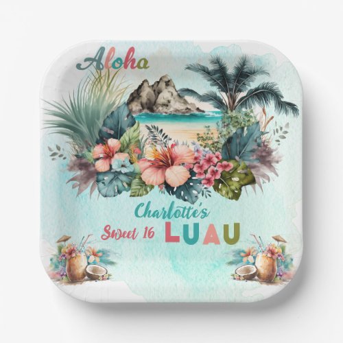 Aloha Luau Tropical Island Beach Sweet 16 Party Paper Plates