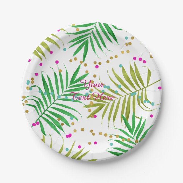 Aloha Luau Tropical Leaves Birthday Party Paper Plates (Front)
