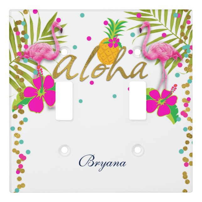 Aloha Luau Tropical Leaves & Flamingos Light Switch Cover (Front)