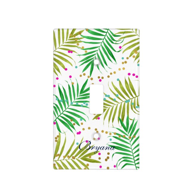 Aloha Luau Tropical Leaves & Fun Confetti Dots Light Switch Cover (Front)