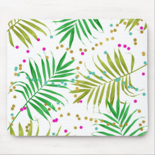 Aloha Luau Tropical Leaves & Fun Confetti Dots Mouse Pad