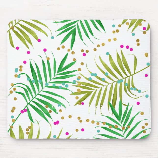 Aloha Luau Tropical Leaves & Fun Confetti Dots Mouse Pad (Front)
