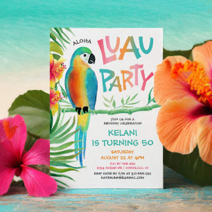 Aloha Luau Tropical Parrot Birthday Invitation