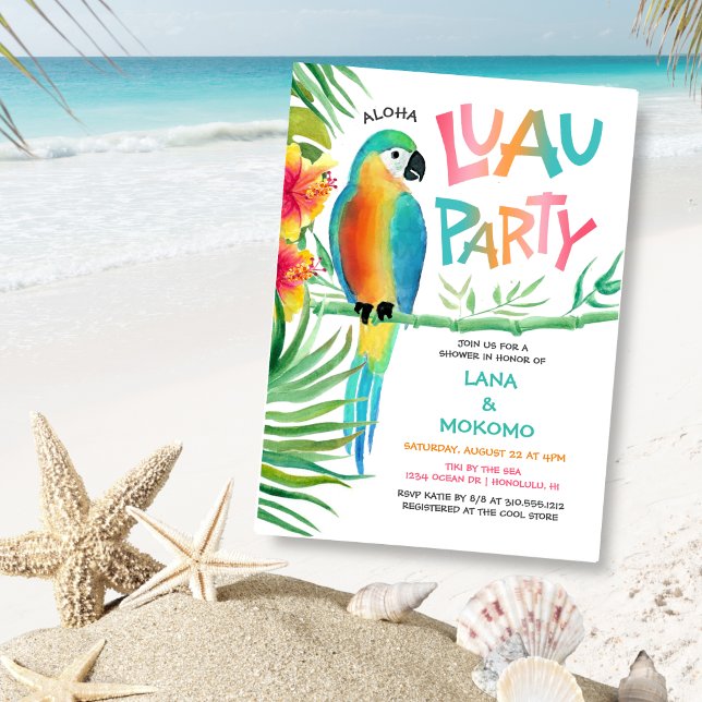 Aloha Luau Tropical Parrot Couples Shower Invitation