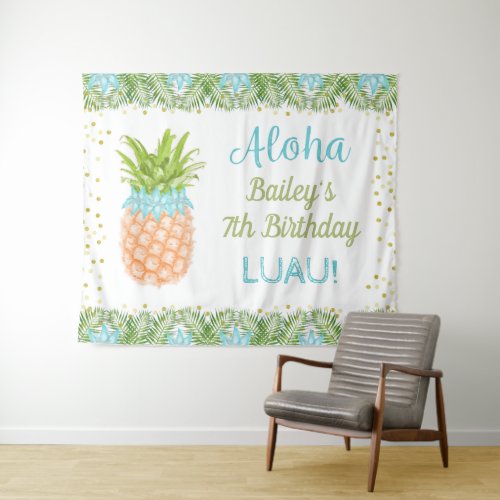 Aloha Luau Tropical Pineapple Birthday Backdrop