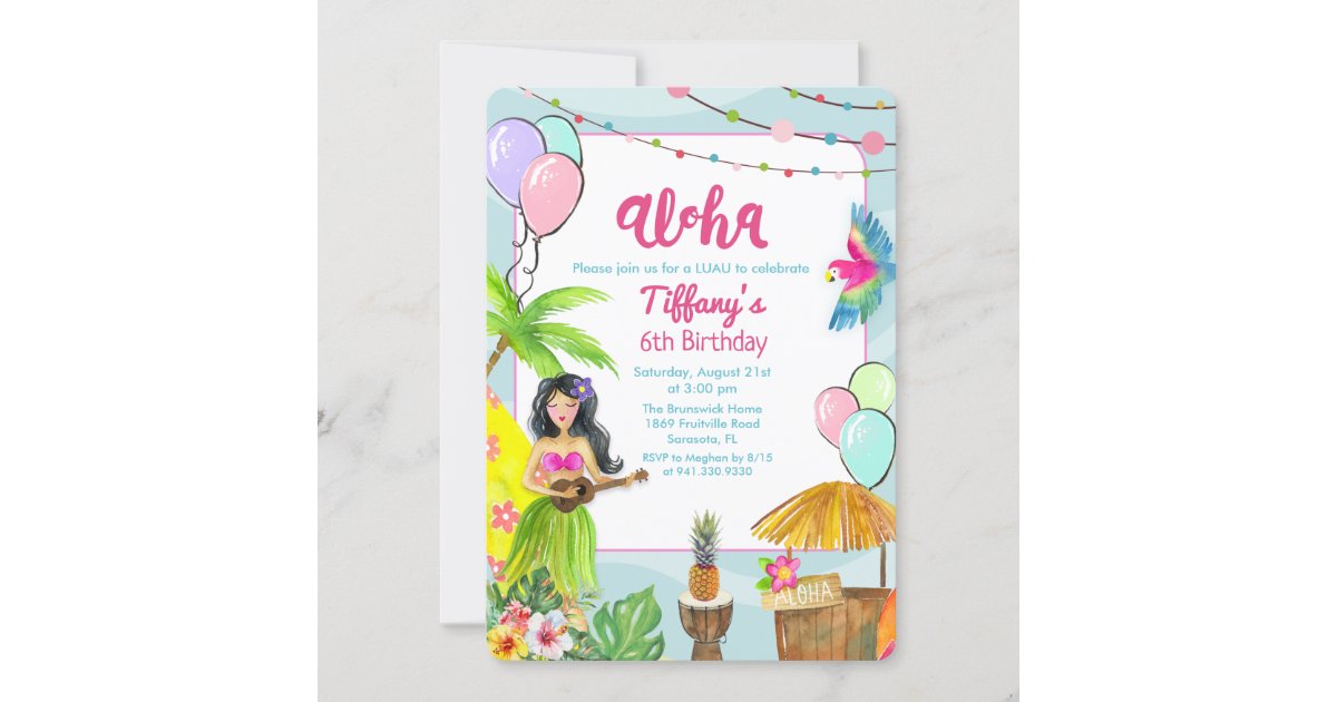 Aloha Luau Tropical Pool Party Birthday Invitation | Zazzle