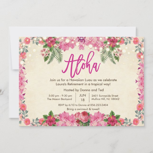 Aloha Luau Tropical Retirement Party Invitation (Front)