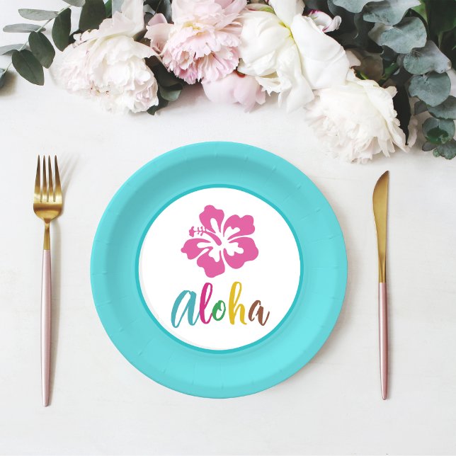 Aloha Luau Tropical Summer Hibiscus Paper Plates (Creator Uploaded)