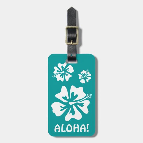 Aloha luggage tag with Hawaiian Hibiscus flowers
