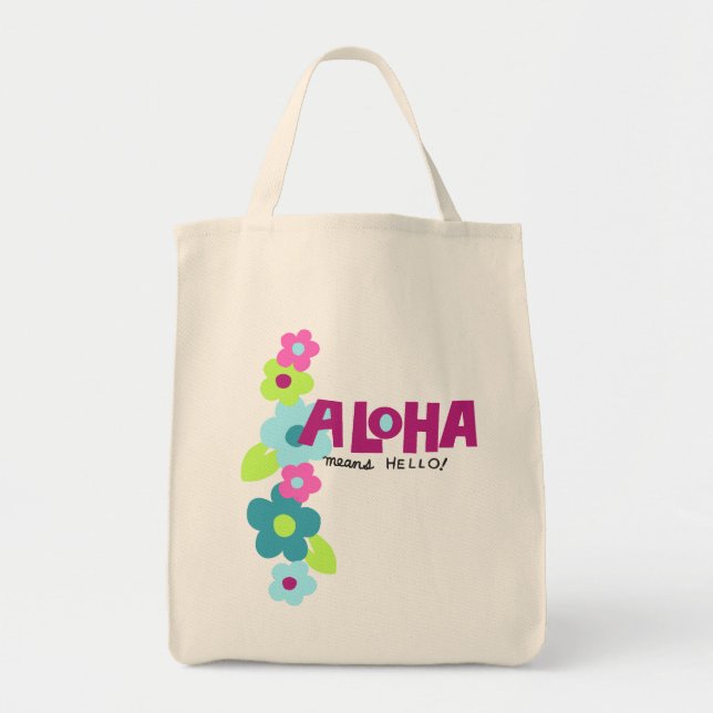 Aloha Means Hello Hawaiian Floral Tote Bag (Front)